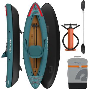 image:imageRetrospec Coaster Single amp Tandem Inflatable Kayak for Adults 220 amp 440lb Weight Capacity Lightweight with Paddle amp PumpAegean Tide