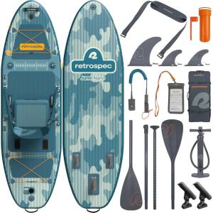 image:imageRetrospec June Nano Kids Inflatable Fishing Paddle Board SUP Kayak 96 Hybrid Paddleboard with Rod Holders Removable Seat  Lightweight Portable Youth Fishing BoardRiver Rock