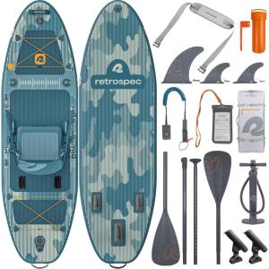 image:imageRetrospec June Nano Kids Inflatable Fishing Paddle Board SUP Kayak 96 Hybrid Paddleboard with Rod Holders Removable Seat  Lightweight Portable Youth Fishing BoardRiver Rock Legacy