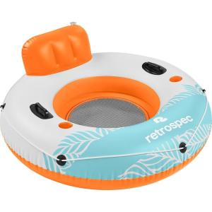 image:imageRetrospec Weekender Float River Tube for Lakes Rivers and Pools with 2 Cup Holders Builtin Backrest and Wrap Around Grab Rope for Easy TransportCreamsicle