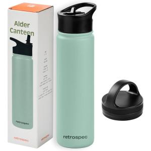 image:imageRetrospec Alder Insulated Water Bottle with Straw Lid amp Handle Cap  Stainless Steel Wide Mouth DoubleWall Vacuum Insulated Thermos  BPA Free Leakproof CanteenPistachio