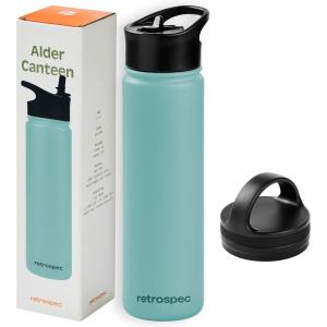 image:imageRetrospec Alder Insulated Water Bottle with Straw Lid amp Handle Cap  Stainless Steel Wide Mouth DoubleWall Vacuum Insulated Thermos  BPA Free Leakproof CanteenBlue Ridge