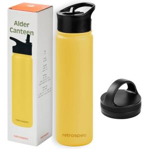 image:imageRetrospec Alder Insulated Water Bottle with Straw Lid amp Handle Cap  Stainless Steel Wide Mouth DoubleWall Vacuum Insulated Thermos  BPA Free Leakproof CanteenHoney