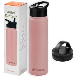 image:imageRetrospec Alder Insulated Water Bottle with Straw Lid amp Handle Cap  Stainless Steel Wide Mouth DoubleWall Vacuum Insulated Thermos  BPA Free Leakproof CanteenMelon