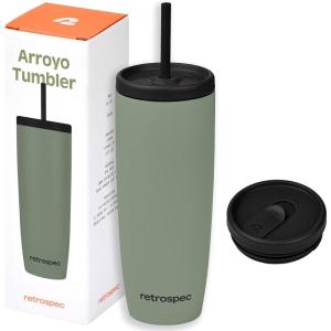 image:imageRetrospec Arroyo Stainless Steel Tumbler with Lid and Straw  Reusable Insulated Tumbler Cup  Iced Coffee Travel Mug  Double Walled Thermal TumblersMatte Pistachio