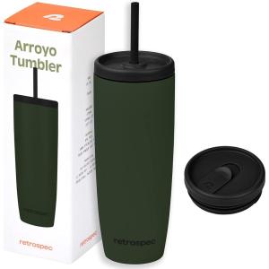 image:imageRetrospec Arroyo Stainless Steel Tumbler with Lid and Straw  Reusable Insulated Tumbler Cup  Iced Coffee Travel Mug  Double Walled Thermal TumblersMatte Olive Drab