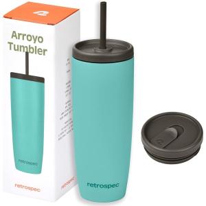 image:imageRetrospec Arroyo Stainless Steel Tumbler with Lid and Straw  Reusable Insulated Tumbler Cup  Iced Coffee Travel Mug  Double Walled Thermal TumblersMatte Blue Ridge