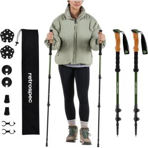 image:imageRetrospec Solstice Hiking Poles for Men amp Women  Adjustable and Collapsible Lightweight Walking amp Trekking Sticks  Aluminum wCork or Foam GripMatte Forest