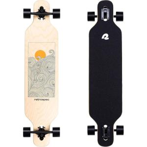 image:imageRetrospec Rift DropThrough Longboard Skateboard Complete Canadian Maple Wood Cruiser wDropThrough Trucks for Commuting Cruising Carving amp Downhill RidingTangerine Wave