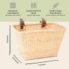 image:imageCane Woven Rectangular Toto Basket with Authentic Leather Straps and Brass BucklesNatural