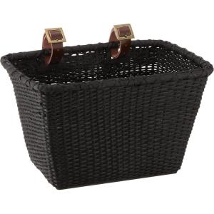 image:imageCane Woven Rectangular Toto Basket with Authentic Leather Straps and Brass BucklesBlack