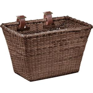 image:imageCane Woven Rectangular Toto Basket with Authentic Leather Straps and Brass BucklesDark Stain
