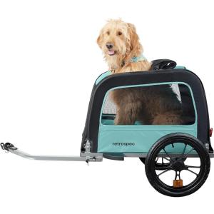image:imageRetrospec Rover Waggin Pet and Dog Bike Trailer with WeatherResistant Canopy amp Mesh Shield  Foldable Frame 16in Wheels with Storage Pouch amp Internal Safety Leash Supports up to 50 lbsBlue Ridge