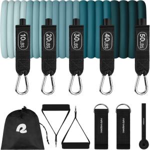 image:imageRetrospec Train Resistance Bands Set for Working Out  5 Stackable Bands Handles amp Door Anchor  Portable Fitness Equipment for Physical Therapy amp Yoga Includes Carry BagUndertow