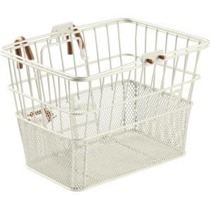 image:imageRetrospec Apollo Detachable Front Bike Basket Steel HalfMesh with Integrated Detachable Hooks and BuiltIn Handle Easy Assembly and Portability for BicyclesEggshell