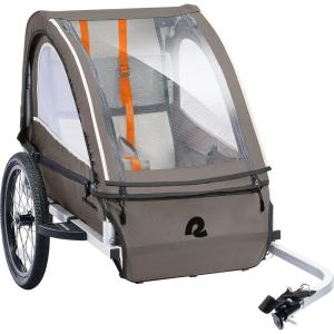 image:imageRetrospec Rover Plus Foldable Bike Trailer for Kids SingleDouble Passenger Child Bike Trailer with 5Point Safety Harness Reflective WeatherResistant Fabric and Safety Flag  Supports 4080 lbsBasalt