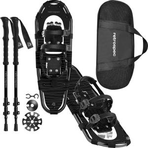 image:imageRetrospec Drifter Snowshoes amp Trekking Poles Bundle with Adjustable Bindings  Lightweight Aluminum Snow Shoes for Women amp Men  All Terrain Hiking amp Winter SportsBlack Ice